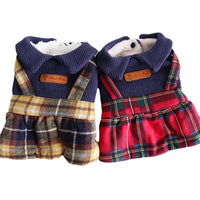 HKM-4912829 Plaid College Style Skirt for Cats - Lattice Patterned Pet Clothing in Yellow and Red