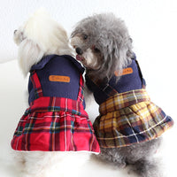 HKM-4912829 Plaid College Style Skirt for Cats - Lattice Patterned Pet Clothing in Yellow and Red