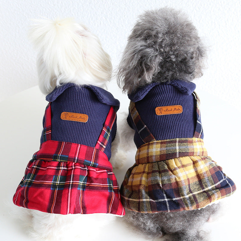 HKM-4912829 Plaid College Style Skirt for Cats - Lattice Patterned Pet Clothing in Yellow and Red