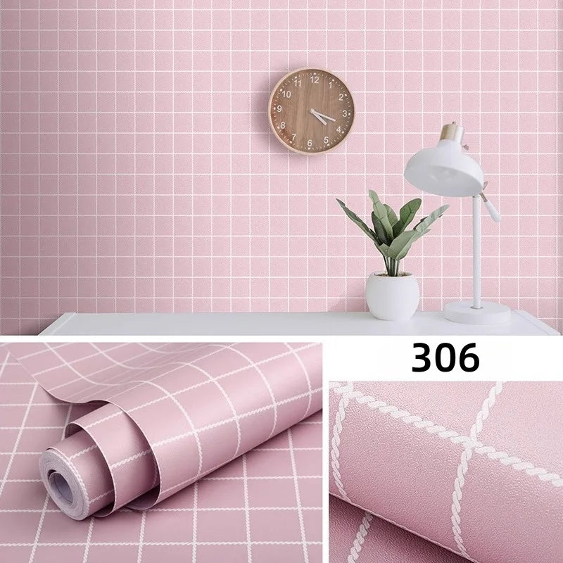 HKM-491347 Self-Adhesive Black and White Square Lattice Waterproof Wallpaper for Bedroom and Dormitory