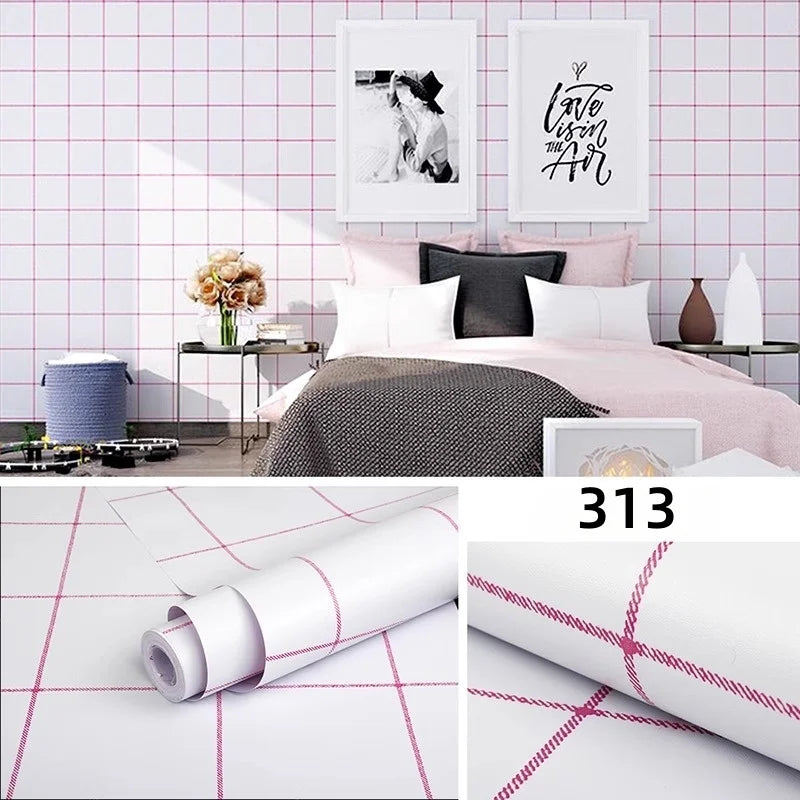 HKM-491347 Self-Adhesive Black and White Square Lattice Waterproof Wallpaper for Bedroom and Dormitory