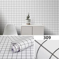 HKM-491347 Self-Adhesive Black and White Square Lattice Waterproof Wallpaper for Bedroom and Dormitory