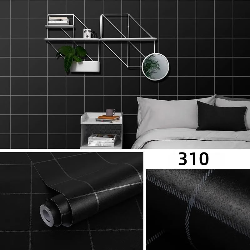 HKM-491347 Self-Adhesive Black and White Square Lattice Waterproof Wallpaper for Bedroom and Dormitory