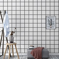 HKM-491347 Self-Adhesive Black and White Square Lattice Waterproof Wallpaper for Bedroom and Dormitory