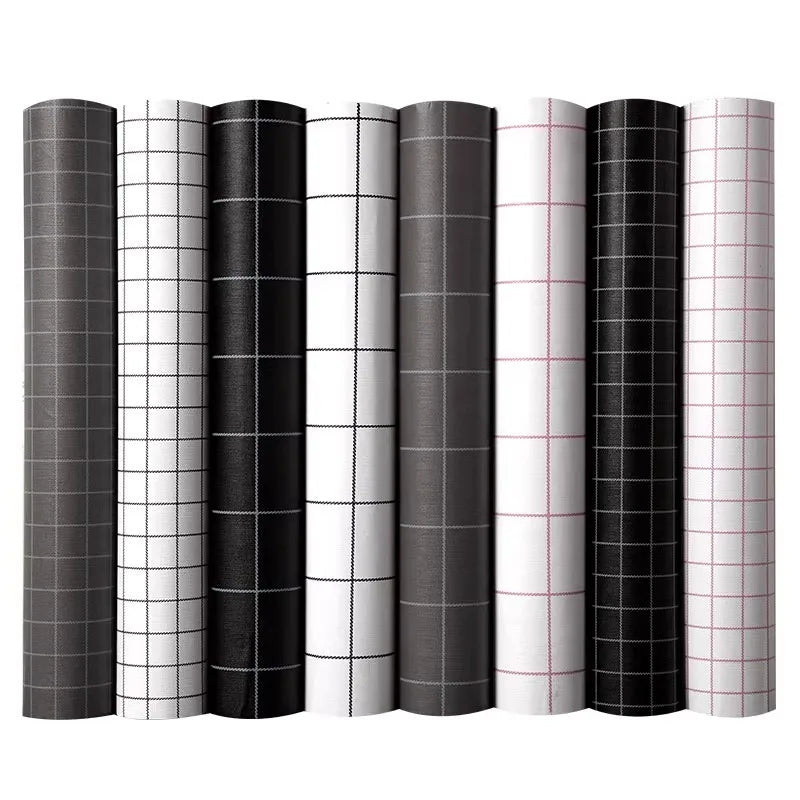HKM-491347 Self-Adhesive Black and White Square Lattice Waterproof Wallpaper for Bedroom and Dormitory