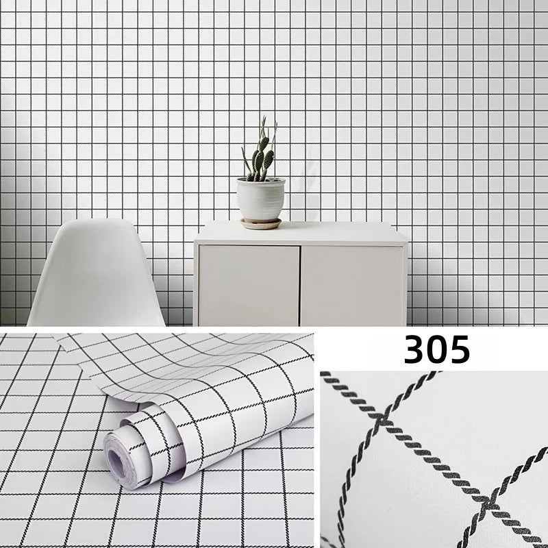 HKM-491347 Self-Adhesive Black and White Square Lattice Waterproof Wallpaper for Bedroom and Dormitory