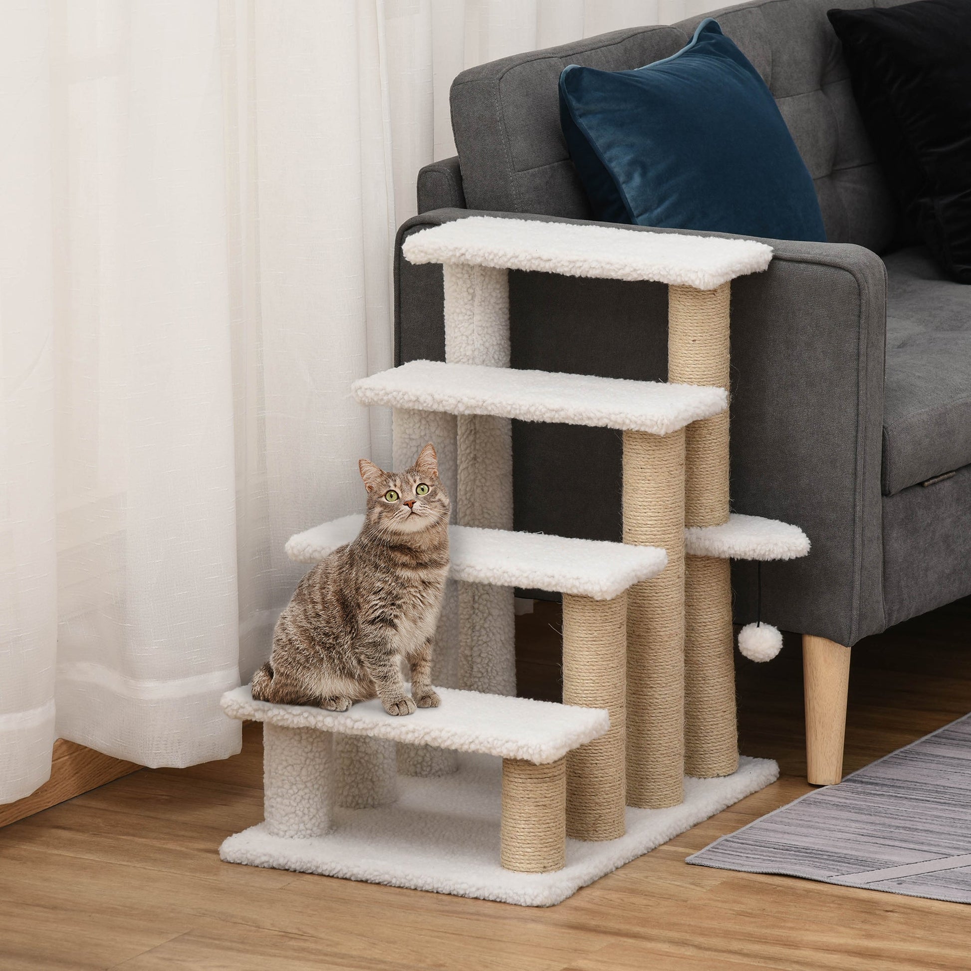 HKM-4913725 4-Level Cat Steps with Scratching Posts for Easy Access and Play