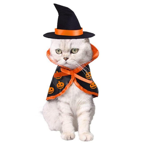 HKM-491539 Pet Halloween Costume Cape and Hat Set for Dogs and Cats - Comfortable Festival Dress Up Attire