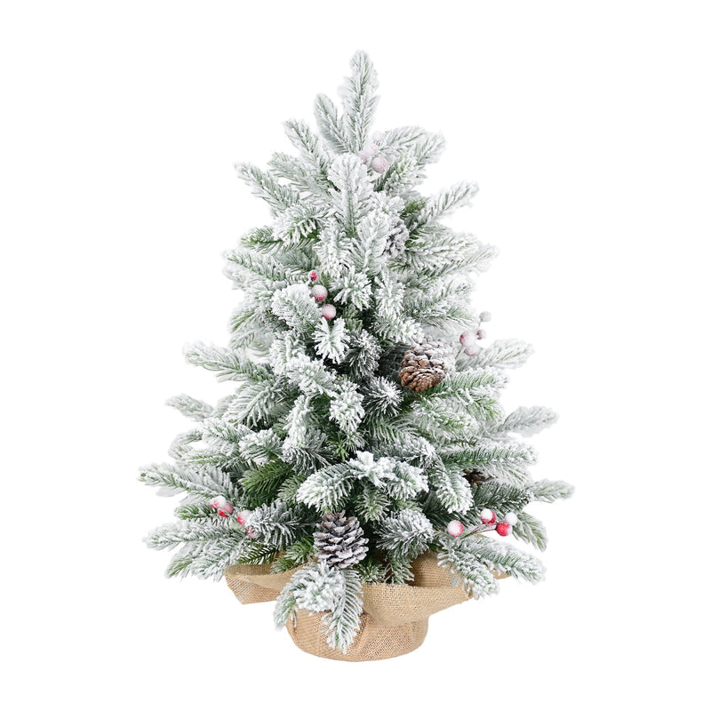HKM-491603 3ft Snow Flocked Mini Christmas Tree with Pine Cones and Red Berries