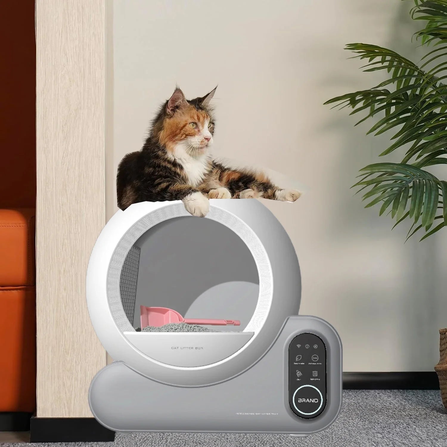 HKM-491603 Smart Cat Litter Box with Large Capacity and Odor Control - Automatic Self-Cleaning Round Toilet