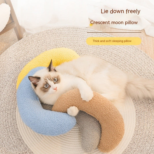 HKM-4917053 Crescent-Shaped Soft Cotton Pillow for Cats and Dogs - Available in Multiple Colors