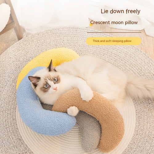 HKM-4917053 Crescent-Shaped Soft Cotton Pillow for Cats and Dogs - Available in Multiple Colors