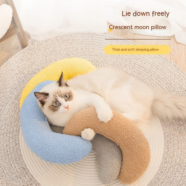 HKM-4917053 Crescent-Shaped Soft Cotton Pillow for Cats and Dogs - Available in Multiple Colors
