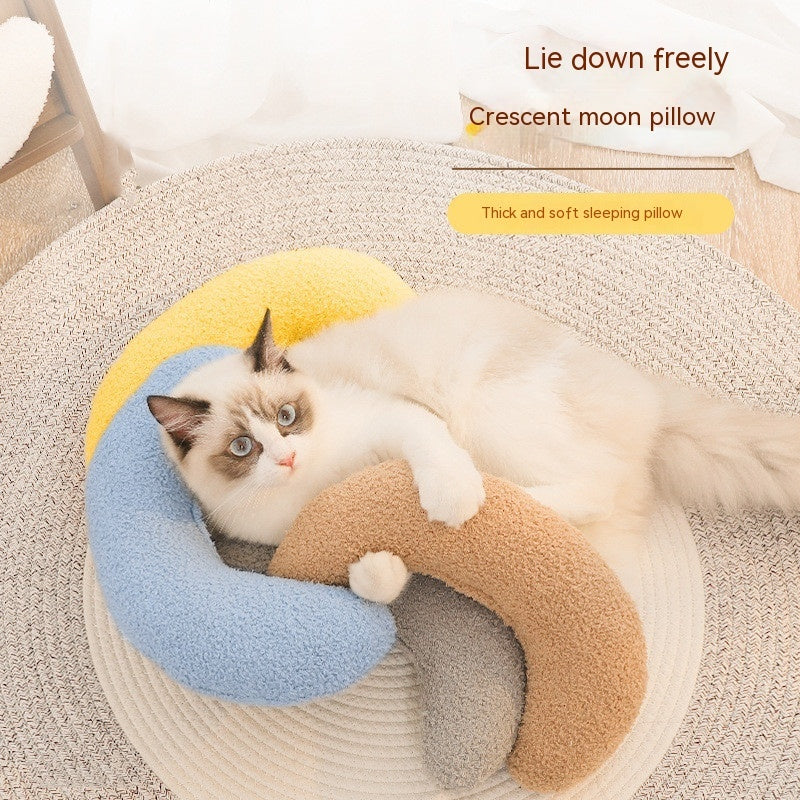 HKM-4917053 Crescent-Shaped Soft Cotton Pillow for Cats and Dogs - Available in Multiple Colors