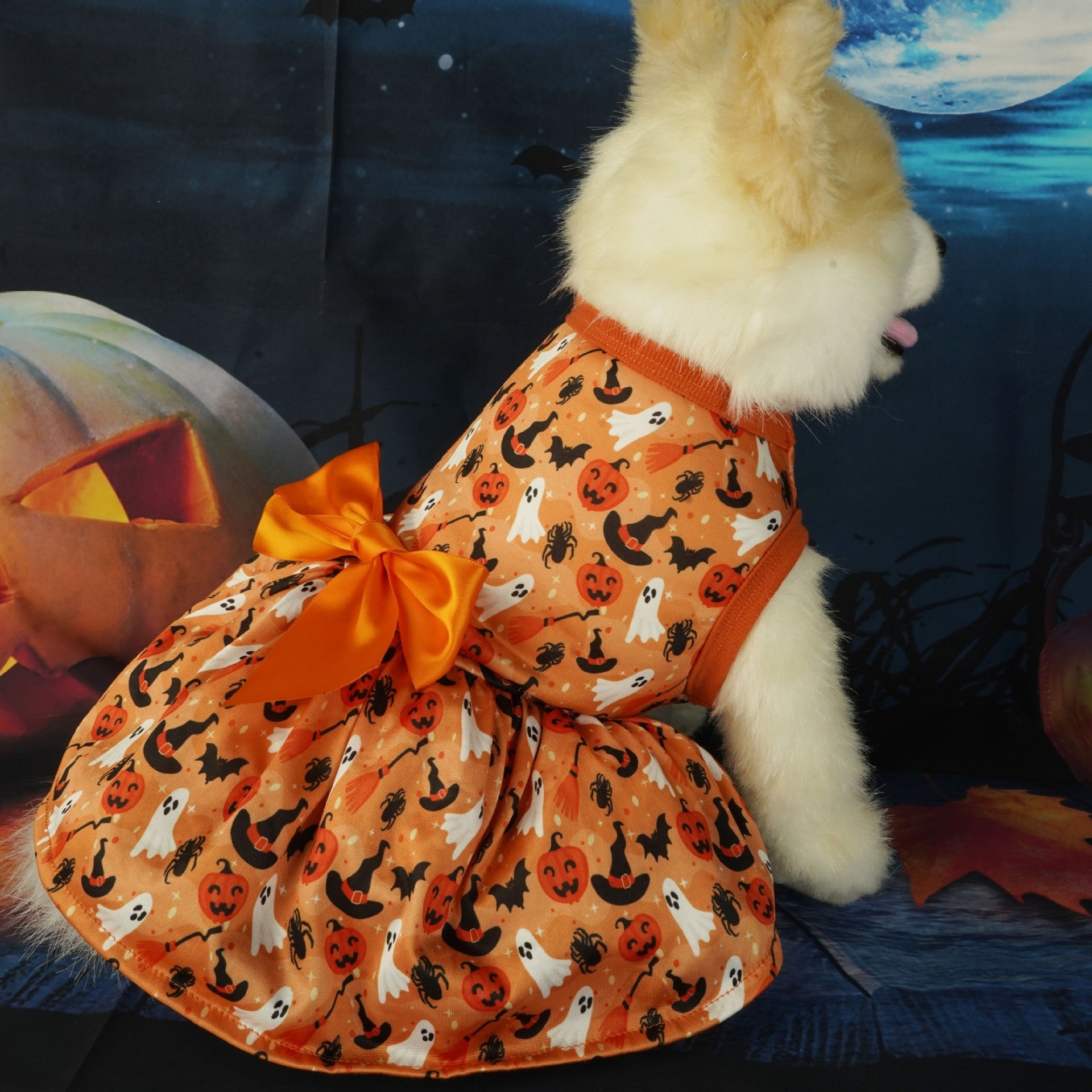 HKM-4917821 Halloween Themed Orange Pet Dress for Small to Extra Large Dogs