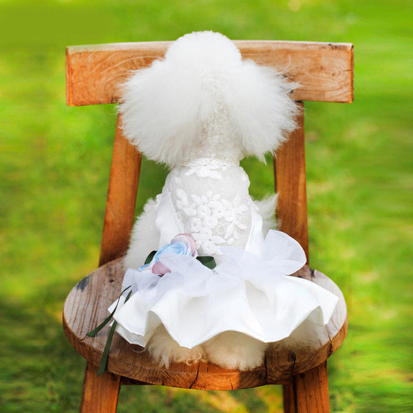 HKM-4918589 Korean Padded Pettiskirt Wedding Dress for Dogs in White, Multiple Sizes Available