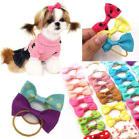 HKM-492051 Polka Dot and Solid Color Bowknot Hair Tie with Rubber Band for Dogs - 20 Color Options
