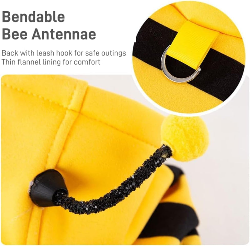 HKM-4920765 Bee Antenna Hoodie for Dogs, Kittens, and Puppies with Striped Design and Security Belt Hook