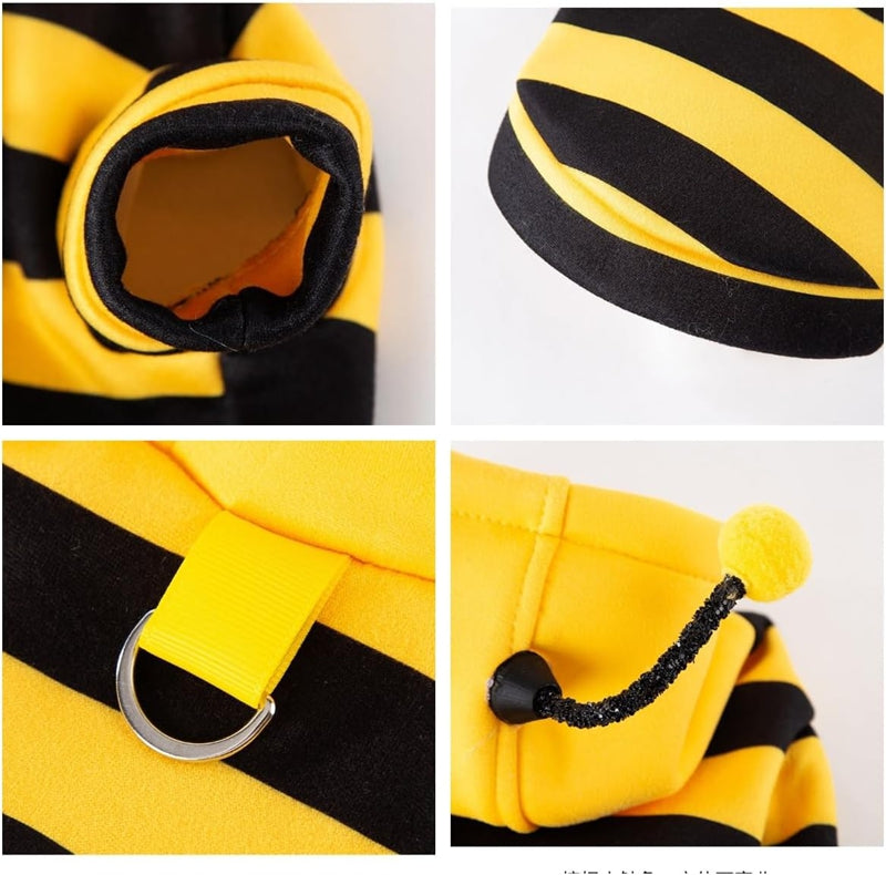 HKM-4920765 Bee Antenna Hoodie for Dogs, Kittens, and Puppies with Striped Design and Security Belt Hook