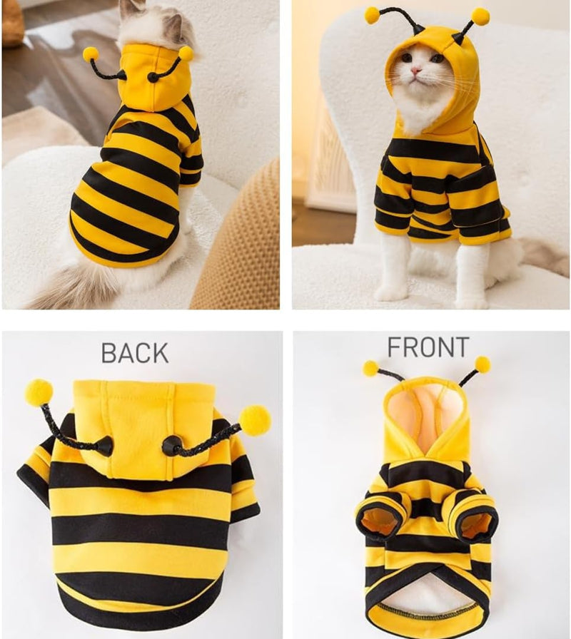 HKM-4920765 Bee Antenna Hoodie for Dogs, Kittens, and Puppies with Striped Design and Security Belt Hook