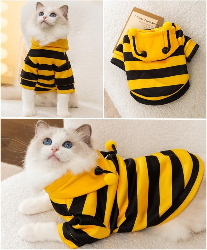 HKM-4920765 Bee Antenna Hoodie for Dogs, Kittens, and Puppies with Striped Design and Security Belt Hook