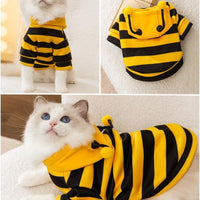 HKM-4920765 Bee Antenna Hoodie for Dogs, Kittens, and Puppies with Striped Design and Security Belt Hook