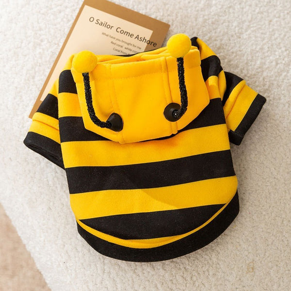 HKM-4920765 Bee Antenna Hoodie for Dogs, Kittens, and Puppies with Striped Design and Security Belt Hook