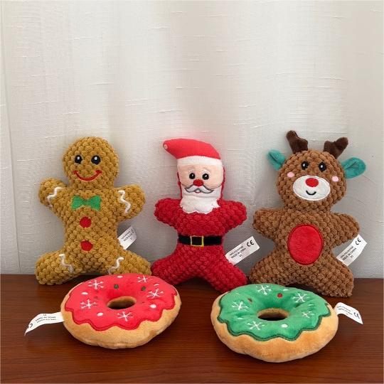 HKM-492115 Plush Sound Toys for Pets - Christmas Cartoon Series with Santa Claus, Elk, and Gingerbread Man Designs