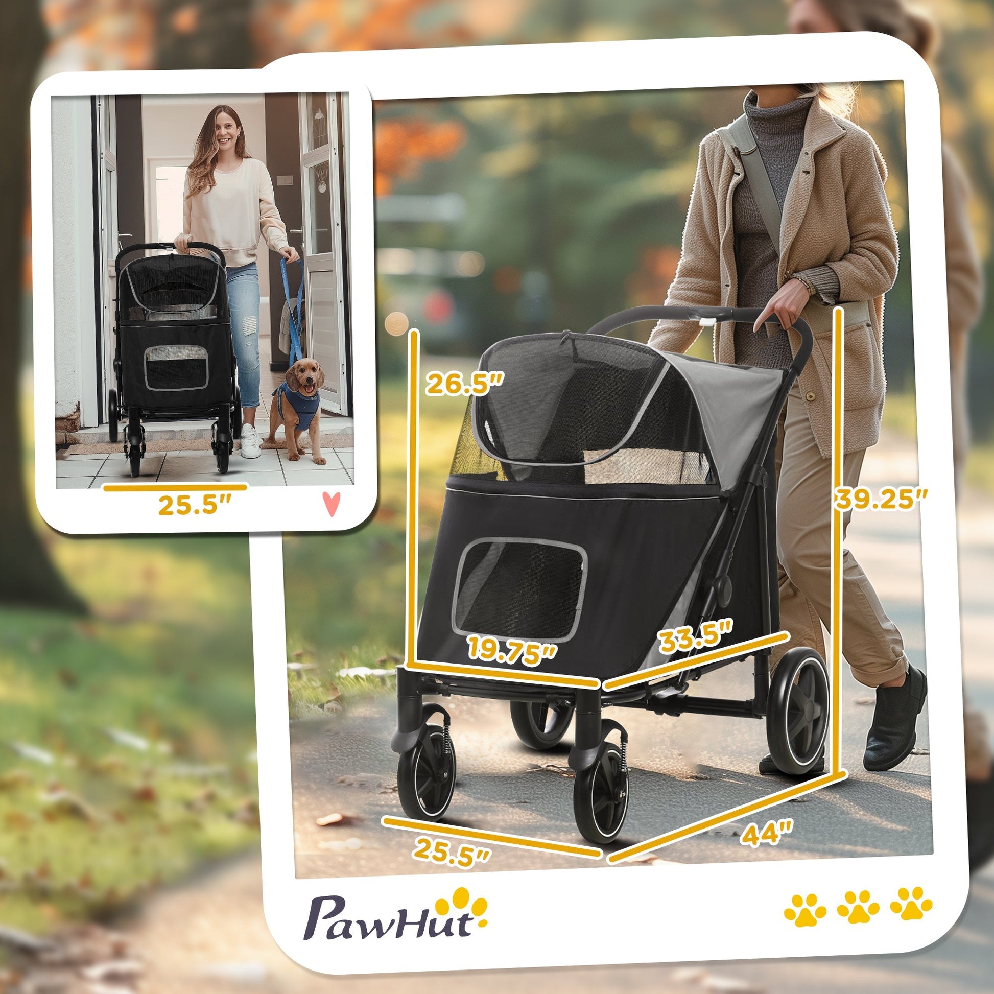 HKM-4921661 Dog Stroller for Pets Up to 66 lbs, Compact and Smooth Folding Design