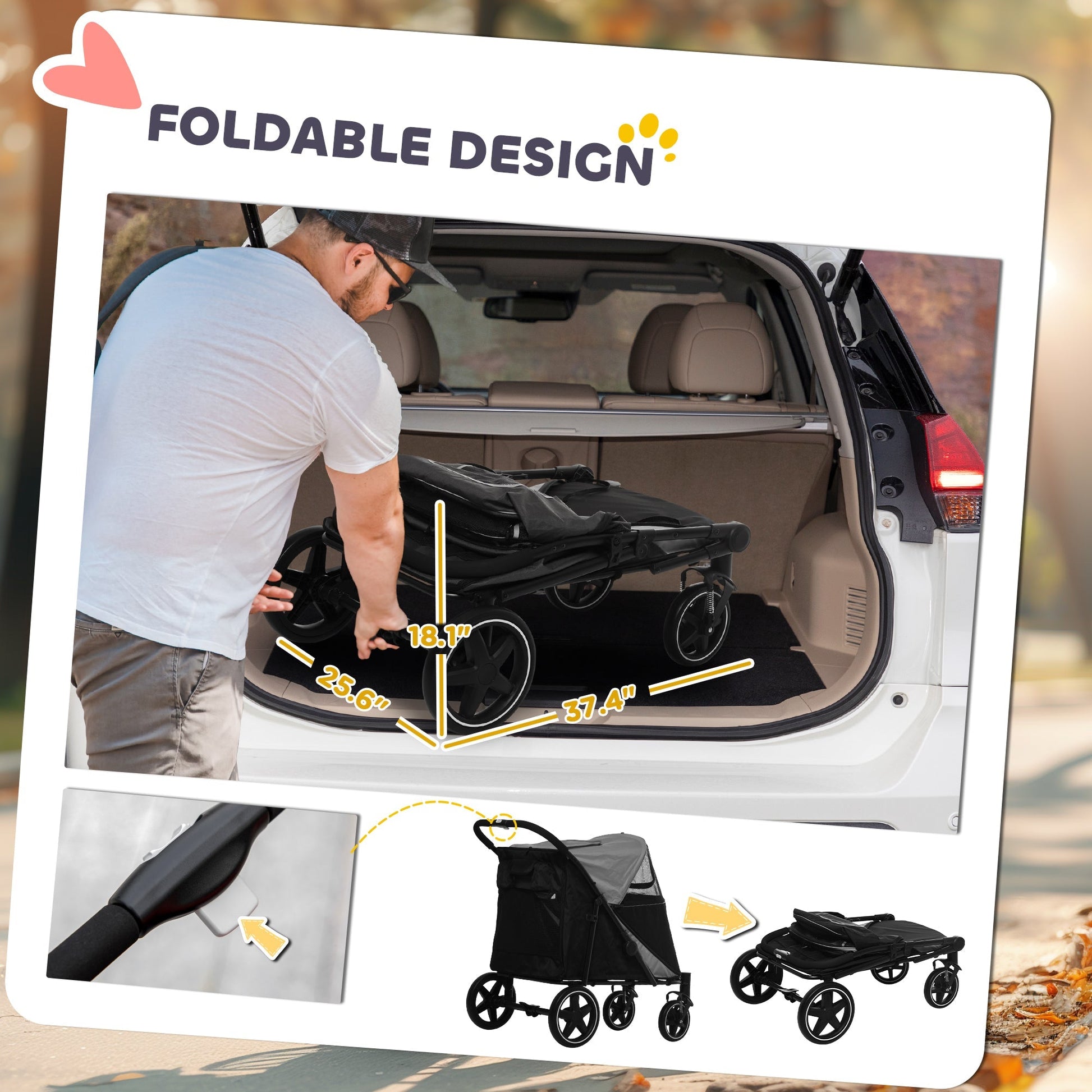 HKM-4921661 Dog Stroller for Pets Up to 66 lbs, Compact and Smooth Folding Design