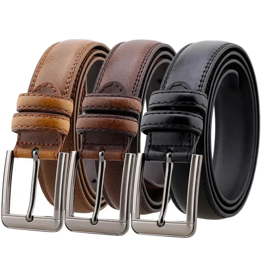 HKM-492179 Adjustable Casual Leather Belt with Pin Buckle for Men