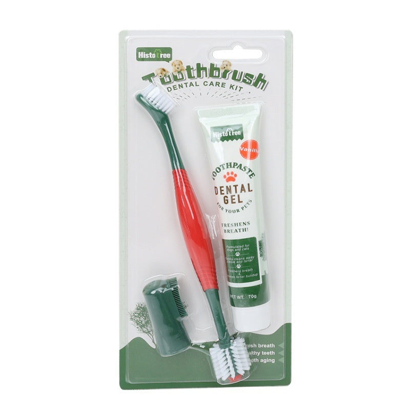 HKM-4923837 Pet Toothpaste and Finger Stall Toothbrush Set for Dogs and Cats - Vanilla and Beef Flavors