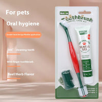 HKM-4923837 Pet Toothpaste and Finger Stall Toothbrush Set for Dogs and Cats - Vanilla and Beef Flavors