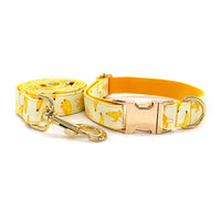 HKM-4925757 Yellow Banana Dog Leash and Collar Set - Adjustable for All Sizes S to XL, Polyester Material