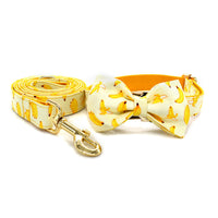 HKM-4925757 Yellow Banana Dog Leash and Collar Set - Adjustable for All Sizes S to XL, Polyester Material