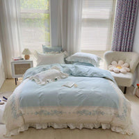 HKM-492627 High-End Four-Piece Pure Cotton Bed Set with Lace Details - Modern Sydney Floral Design for 1.5m Bed