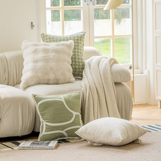 HKM-492755 Nordic Minimalist Pure Cotton Sofa Pillow Cases Set - Geometric and Solid Colors, 45x45cm & 28x28cm