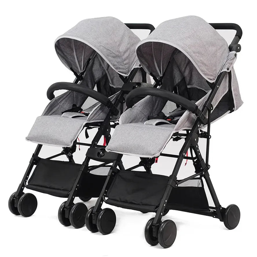 HKM-4928851 gray twin stroller set with two matching folding strollers
