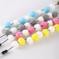 HKM-4929213 Interactive Cat Teaser Stick with Pompon Feather and Bell - 31cm Long, Gray/Yellow/Blue