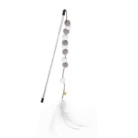 HKM-4929213 Interactive Cat Teaser Stick with Pompon Feather and Bell - 31cm Long, Gray/Yellow/Blue
