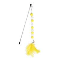 HKM-4929213 Interactive Cat Teaser Stick with Pompon Feather and Bell - 31cm Long, Gray/Yellow/Blue