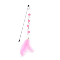 HKM-4929213 Interactive Cat Teaser Stick with Pompon Feather and Bell - 31cm Long, Gray/Yellow/Blue