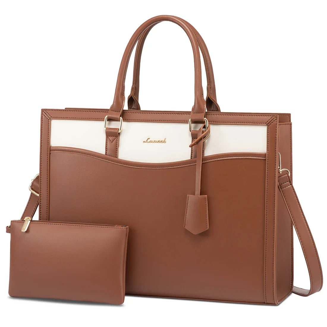 HKM-493011 Leather Laptop Bag Set for 15.6 Inch Devices - Handbag and Messenger Briefcase