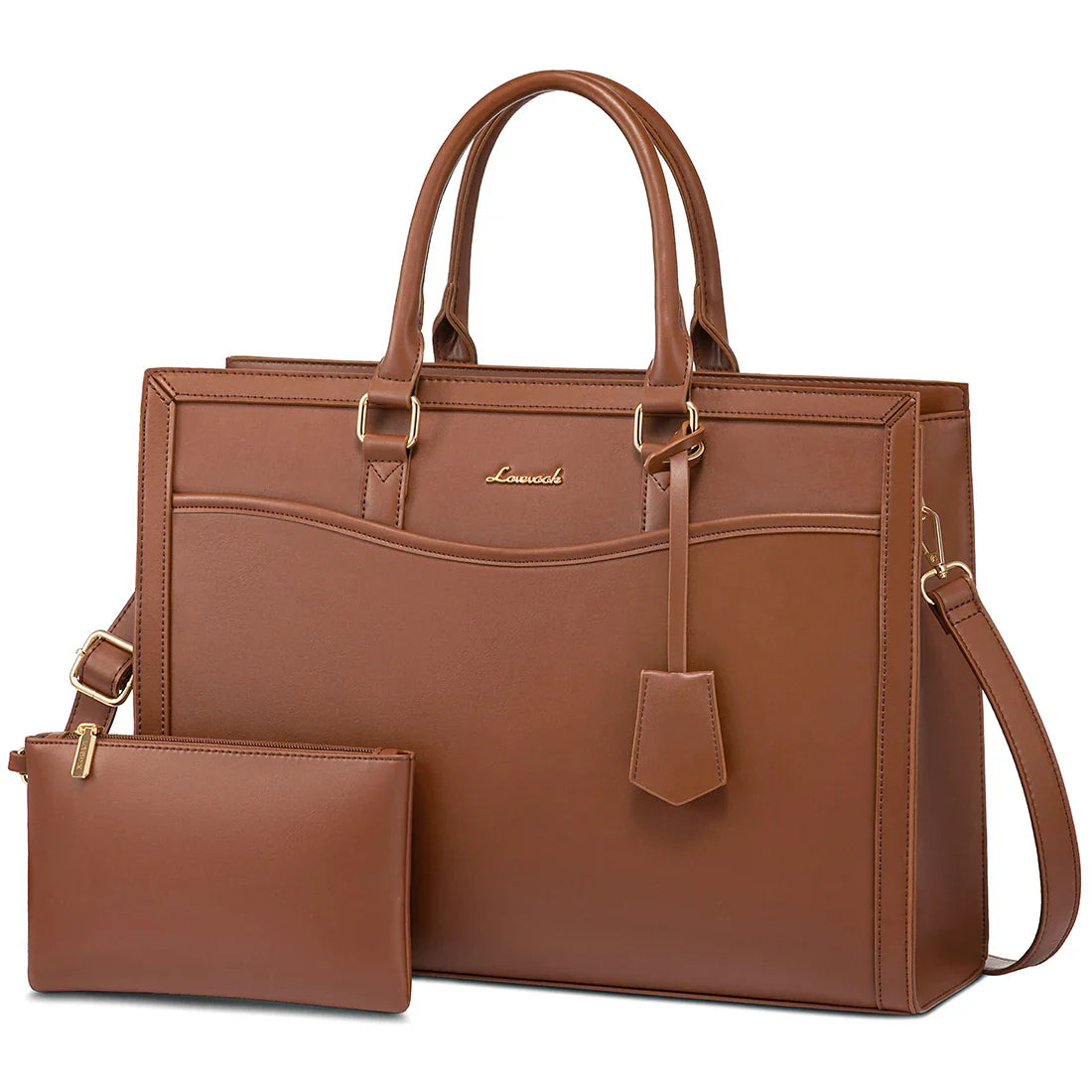 HKM-493011 Leather Laptop Bag Set for 15.6 Inch Devices - Handbag and Messenger Briefcase