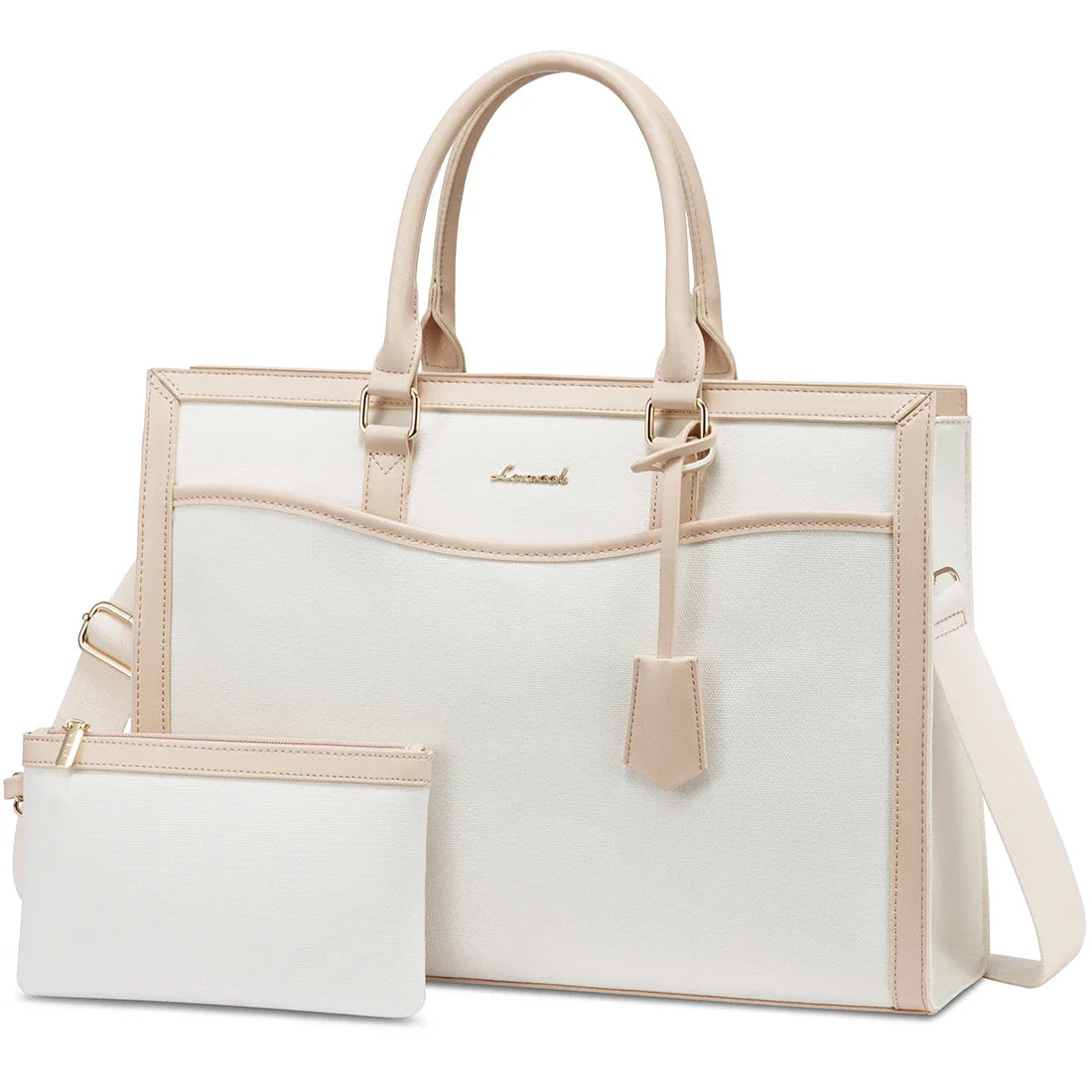 HKM-493011 Leather Laptop Bag Set for 15.6 Inch Devices - Handbag and Messenger Briefcase