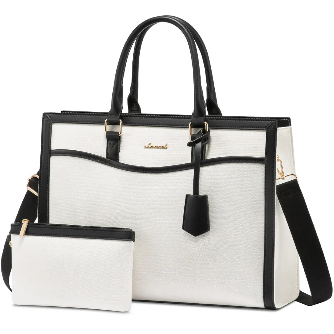 HKM-493011 Leather Laptop Bag Set for 15.6 Inch Devices - Handbag and Messenger Briefcase