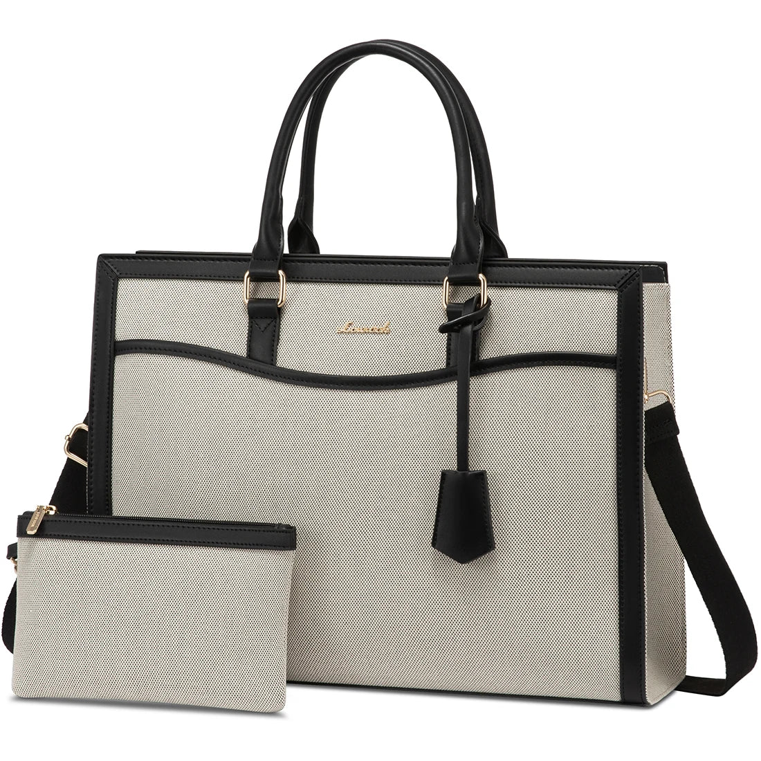 HKM-493011 Leather Laptop Bag Set for 15.6 Inch Devices - Handbag and Messenger Briefcase