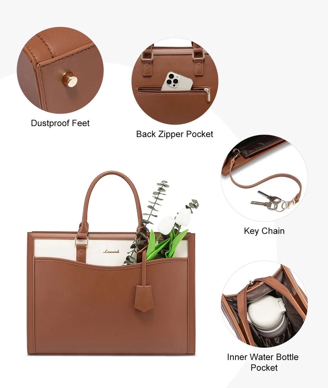 HKM-493011 Leather Laptop Bag Set for 15.6 Inch Devices - Handbag and Messenger Briefcase