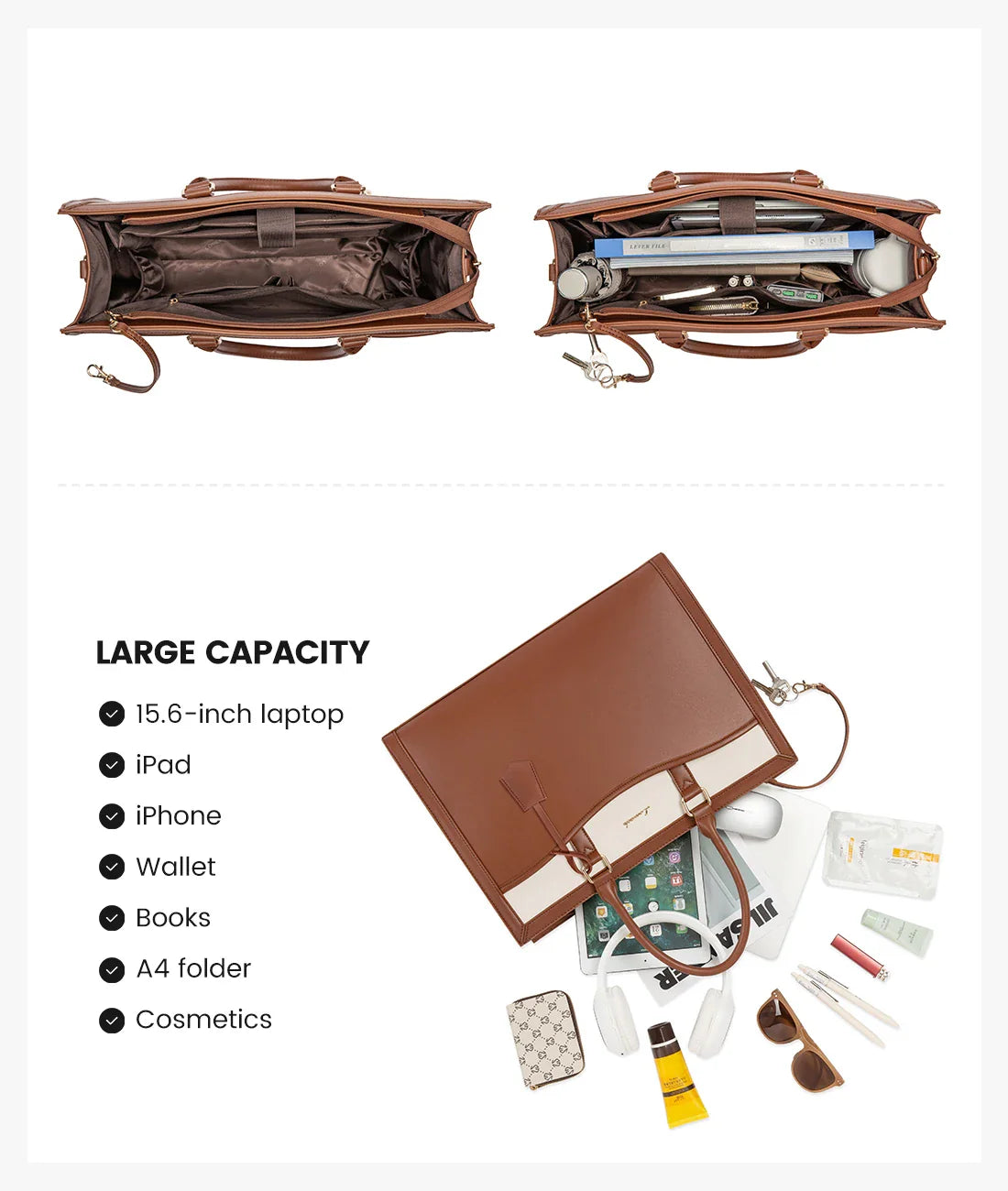 HKM-493011 Leather Laptop Bag Set for 15.6 Inch Devices - Handbag and Messenger Briefcase