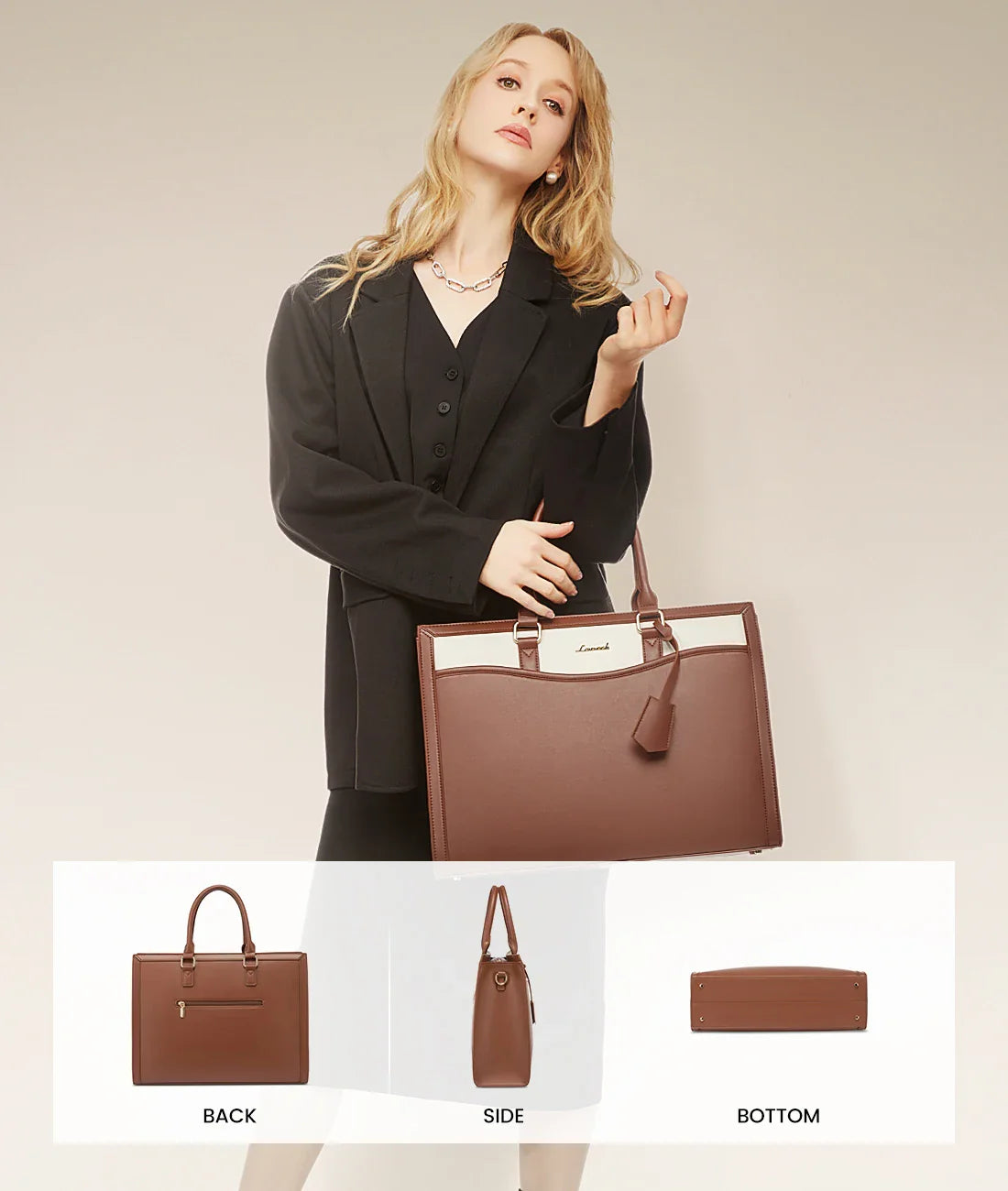 HKM-493011 Leather Laptop Bag Set for 15.6 Inch Devices - Handbag and Messenger Briefcase